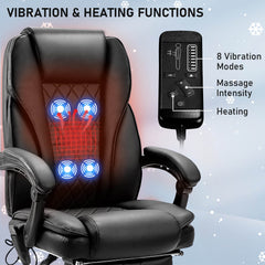 4-Point Massage Heating Ergonomic Office Chair with Infinite Reclining Backrest, Retractable Footrest & Lumbar Pillow, Black