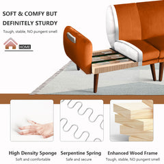 Convertible Sectional Sofa, Velvet Sleeper Couch Bed with 3-Level Reclining Backrest, Storage & Ottoman, Orange