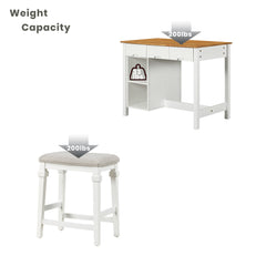 3-Piece 45" Stationary Rubber Wood Kitchen Island Set with 2 Seatings, 2 Shelves & 3 Drawers, White