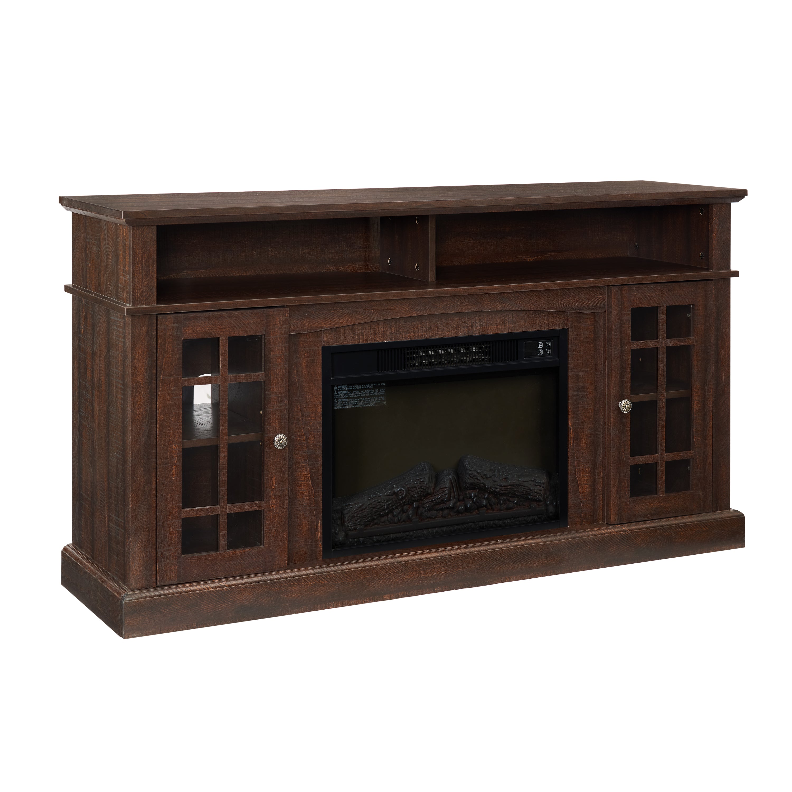TV Media Stand Console with 23" Fireplace, Storage, Espresso, 58.25"W*15.75"D*32"H