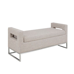 NOBLE 50'' End of Bed Storage Bench for Bedroom, Linen Fabric Ottoman with Stroage w/ Metal Base and Armrests for Living Room