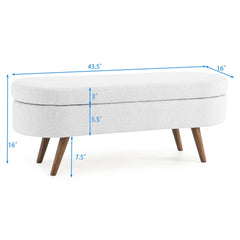 NOBLEMOOD Ottoman Oval Storage Bench w/ Rubber Wood Legs and Wood Frame for Bedroom Living Room Entryway, White