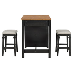 45" Stationary Rubber Wood Kitchen Island Set with 2 Chairs, 2 Shelves & 3 Drawers, Black