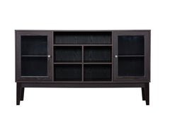 60" Wood TV Stand Console with 4 doors & Solid Wood Legs, Dark Brown