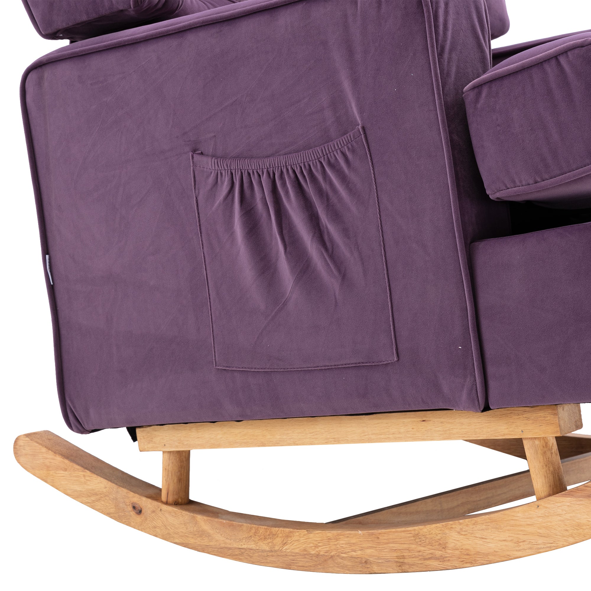 30.7"W Comfortable Rocking Chair with Natural Solid Rubber Wood Legs, Purple