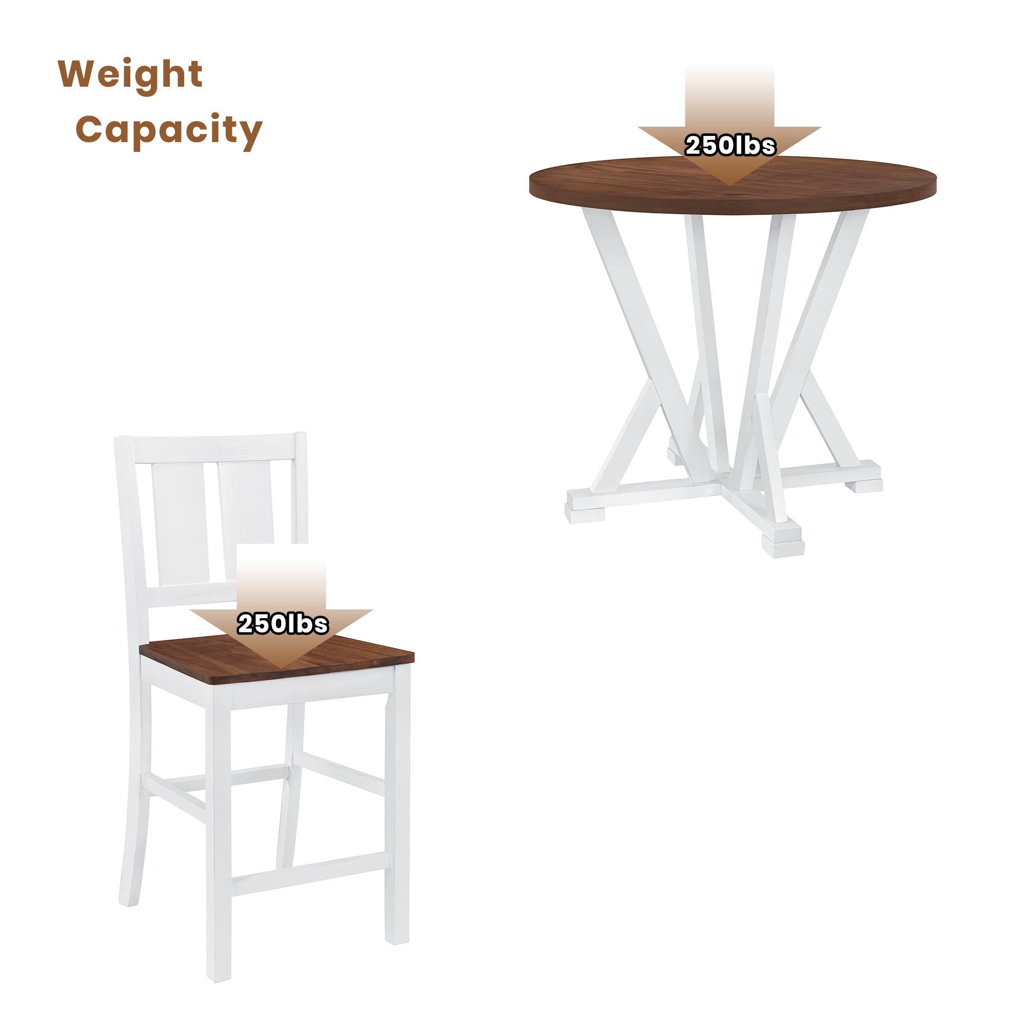 Rustic Farmhouse 5-Piece Counter Height Dining Table Set with 4 Dining Chairs & Thick Tabletop, Brown