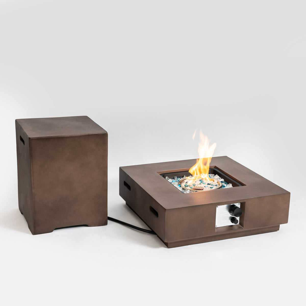 Outdoor Concrete Fire Pit Table with Propane Tank Cover, Brown