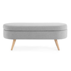 NOBLEMOOD Oval End of Bed Storage Bench, Ottoman with Storage and Rubber Wood Legs for Bedroom Living Room, Grey