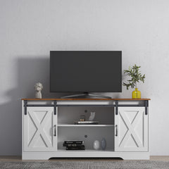 Modern & Farmhouse Wood TV Stand with Sliding Barn Door for TVs Up to 65", White
