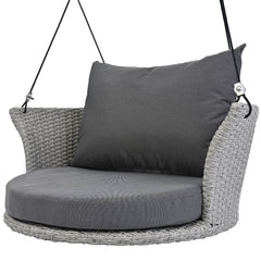 33.8” Rattan Woven Swing Chair, Porch Swing With Hanging Ropes, Gray