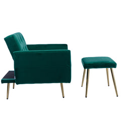 NOBLEMOOD Velvet Accent Chair with Adjustable Armrests and Backrest, Button Tufted Lounge Chair, Green