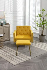 NOBLEMOOD Velvet Accent Chair with Adjustable Armrests and Backrest, Button Tufted Lounge Chair, Yellow