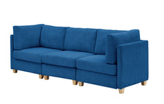 4 Pcs Corduroy Living Room Sectional Sofa with Wood Legs, Blue