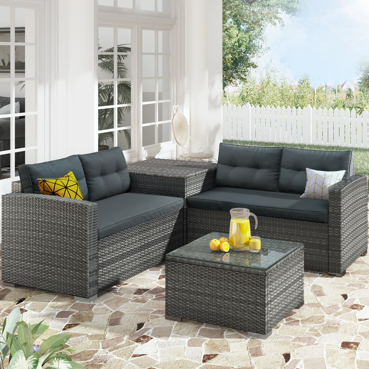 4 Pcs Outdoor Furniture Sofa Set with Storage Box