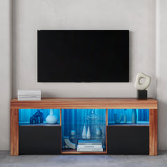 Modern TV Stand with Matte Body, High Gloss Fronts & 16 Color LEDs for 57 Inch TV, Black