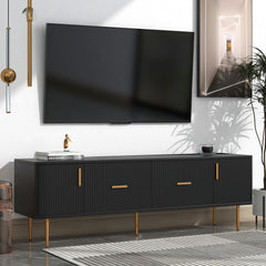 Durable, Stylish & Spacious TV Stand with 5 Champagne Legs for TVs Up to 75'', Black