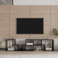 Double L-Shaped TV Stand with Display Shelf & Bookcase, Black