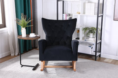 Mid Century Modern Velvet Upholstered Rocking Chair with Padded Seat for Living Room, Bedroom (Black)