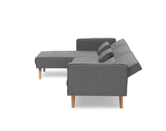 Convertible Sleeper Sectional Sofa Bed, Linen Futon Couch W/ Adjustable Backrest, Ottoman, Grey