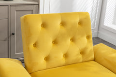 NOBLEMOOD Velvet Accent Chair with Adjustable Armrests and Backrest, Button Tufted Lounge Chair, Yellow