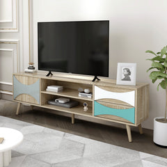 TV Stand with Storage Cabinet & Shelves, Brown Oak