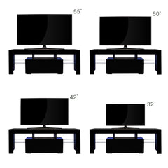 TV Stand with LED RGB Lights & Flat Screen Cabinet for Lounge Room, Living Room & Bedroom, Black