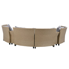 6-Person Half-Round Rattan Outdoor Sectional Sofa with Cushions and Table