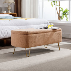 NOBLEMOOD Storage Ottoman Bench for End of Bed, Modern Camel Faux Fur Entryway Bench with Storage for Living Room Bedroom