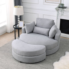 Swivel Accent Barrel Sofa Lounge Club Big Round Chair with Storage Ottoman, Pillows, Grey