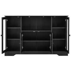 TV Stand with 4 Tempered Glass Doors, Adjustable Panels & Open Style Cabinet, Sideboard for TV up to 60", Black