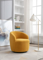 Teddy Fabric Swivel Accent Armchair Barrel Chair With Black Powder Coating Metal Ring,Yellow