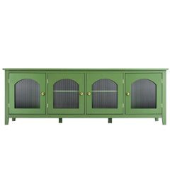 71" Stylish TV Stand with Solid Wood Frame & Glass Door, Antique Green