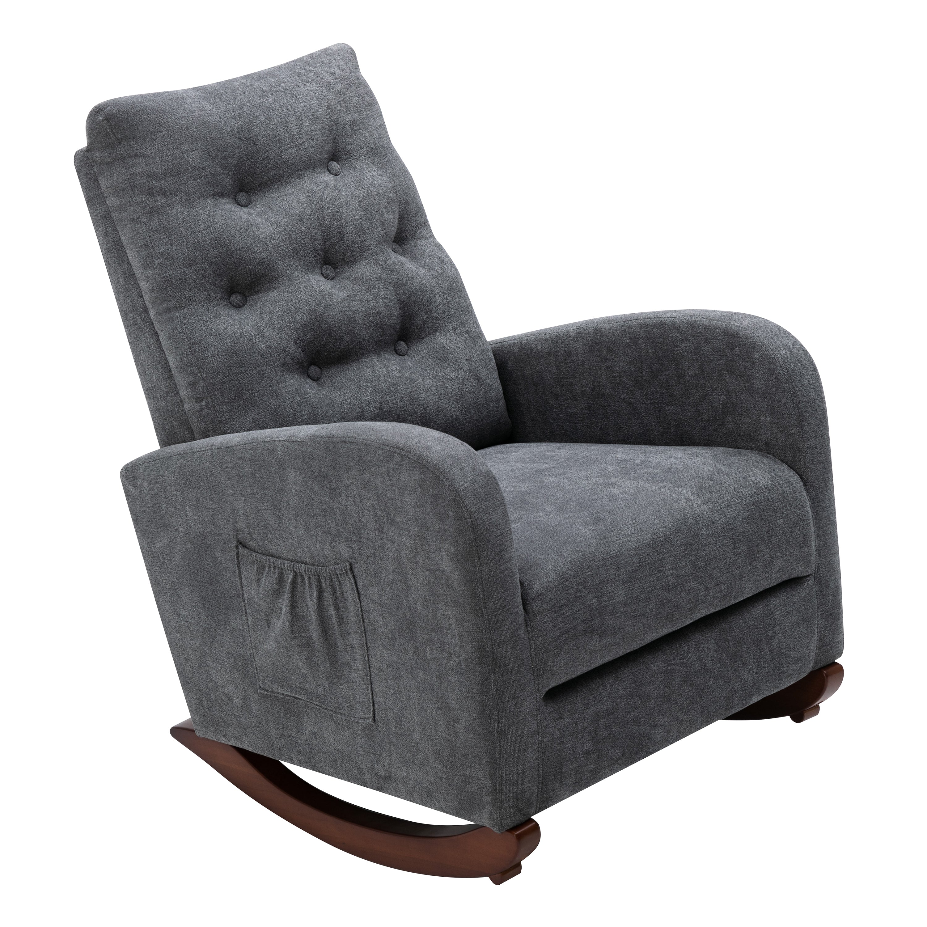 Morden Nursery Rocking Chair with Upholstered & Side Pocket, Dark Grey