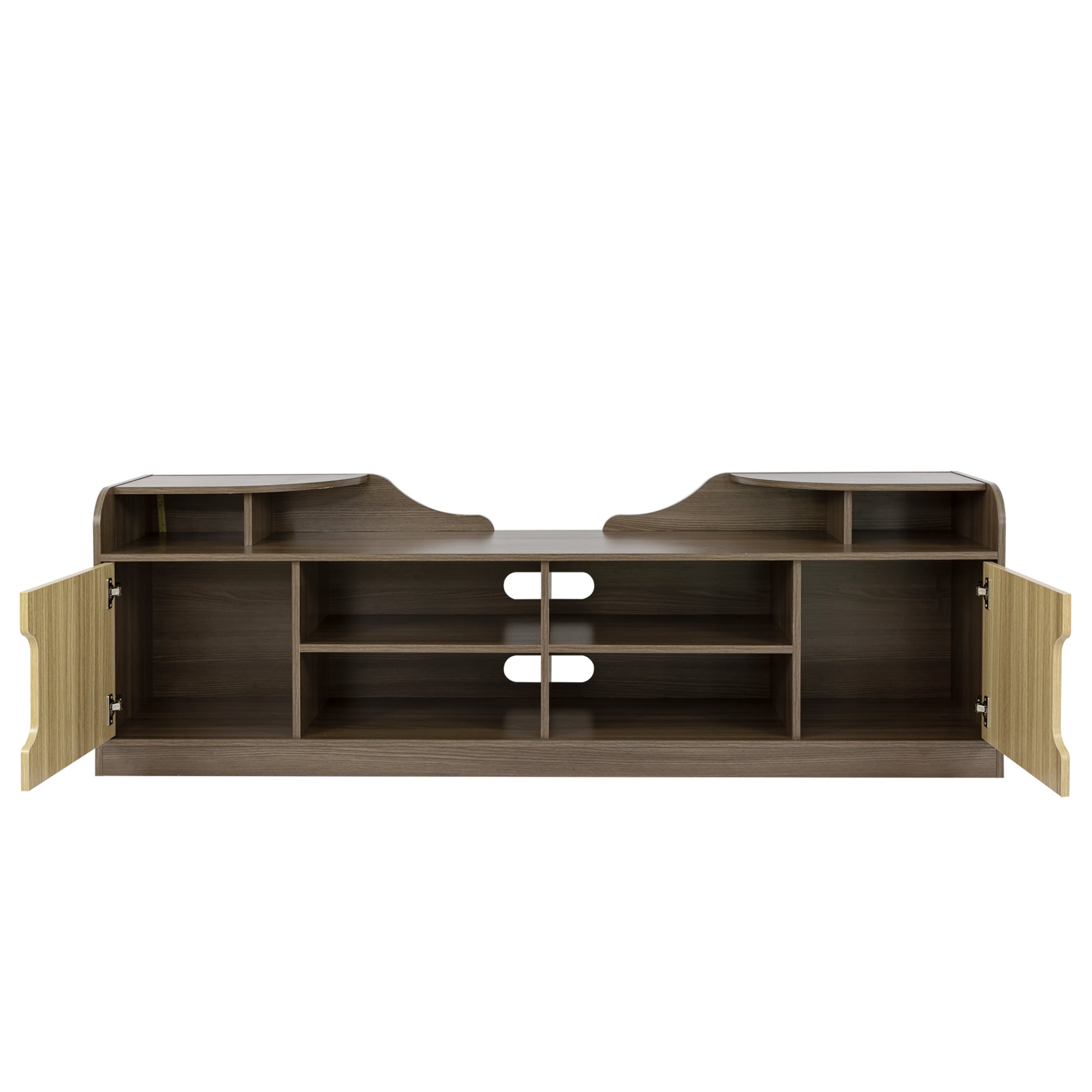 70.87” Modern TV Stand with High Glossy Front TV Cabinet for Lounge Room, Living Room & Bedroom, Beige+Brown