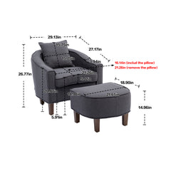 NOBLEMOOD Accent Chair with Ottoman, Mid Century Modern Barrel Chair Upholstered Club Tub Round Arms Chair, Grey