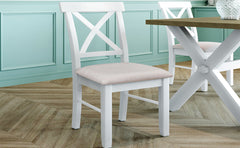 4 Pieces Farmhouse Rustic Wood Kitchen Dining Table Set with Upholstered 2 X-back Chairs & Bench, Gray Green+White+Beige