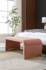 New Boucle Fabric Loveseat Ottoman Footstool Bedroom Bench Shoe Bench With Gold Metal Legs,Coffee Pink