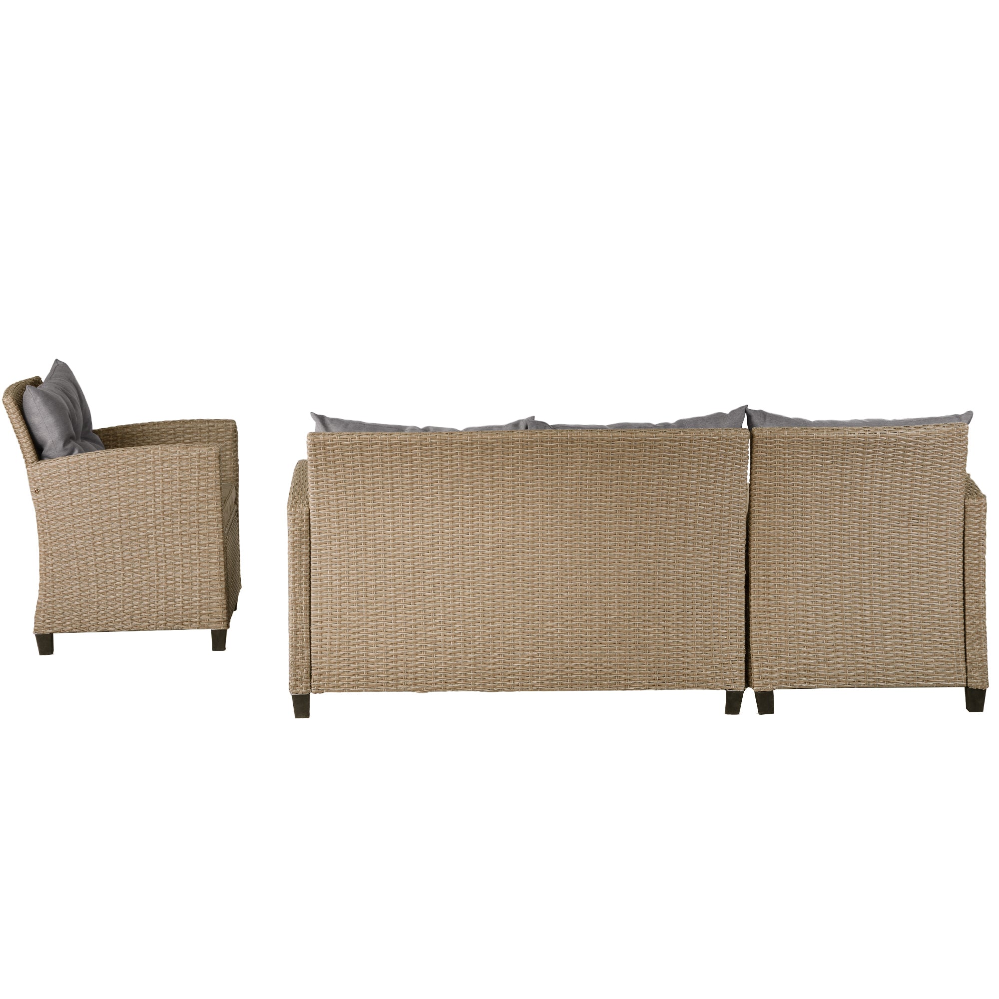 4 Piece Outdoor Wicker Sectional Sofa with Gray Cushion, Brown Rattan