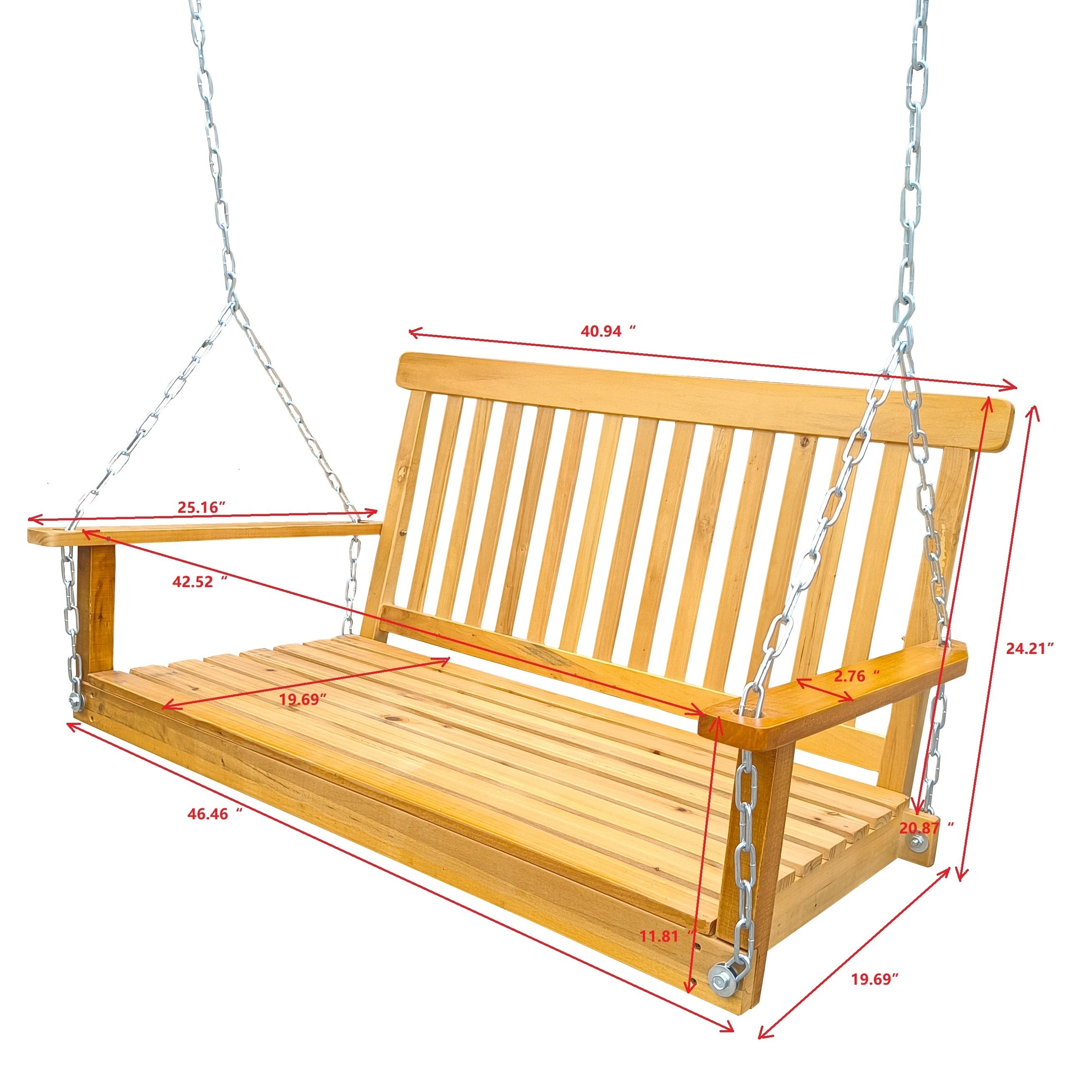 Hanging Porch Swing Wood Swing Bench with Hanging Chains, Teak