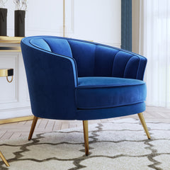 Modern Velvet Accent Barrel Chair Leisure Accent Chair Living Room Upholstered Armchair Vanity Chair for Bedroom Meeting Room，Blue