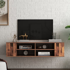 Wall Mounted & Floating TV Stand with Height Adjustable Component Shelf, Brown