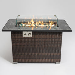 44inch Outdoor Propane Fire Pit Table with Ceramic Tabletop, Dust Cover, Glass Beads