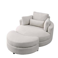 Swivel Accent Barrel Modern Sofa Lounge Club Big Round Chair with Storage Ottoman, Pillows, Beige