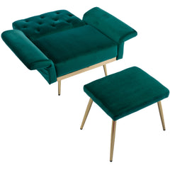 NOBLEMOOD Velvet Accent Chair with Adjustable Armrests and Backrest, Button Tufted Lounge Chair, Green