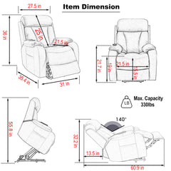 Electric Power Lift Recliner Chair for Elderly, Fabric Recliner Chair for Seniors, Home Theater Seating,Living Room Chair,Side Pocket, Remote Control,Dark Gray