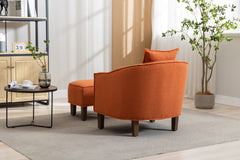 NOBLEMOOD Accent Chair with Ottoman, Mid Century Modern Barrel Chair Upholstered Club Tub Round Arms Chair, Orange