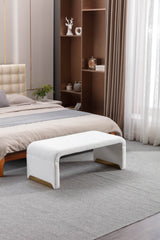 New Boucle Fabric Loveseat Ottoman Footstool Bedroom Bench Shoe Bench With Gold Metal Legs,Ivory White