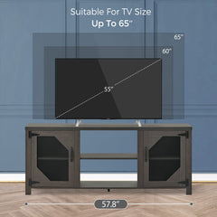 Modern TV Stand for 65'' TV with Large Storage Space, 3 Levels Adjustable Shelves & Magnetic Cabinet Door, Dark Oak