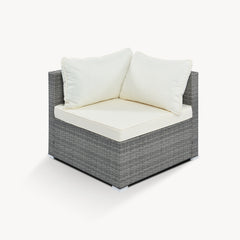 8-Pieces Outdoor Wicker Sofa Set, Single Sofa Combinable, Beige Cushions Gray Wicker