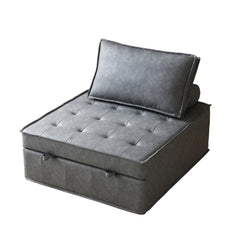 4 in 1 Pull-out Faux Leateher Sleeper Sofa Bed w/ Pillow & Side Pockets, No Armrest, Dark Gray